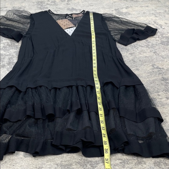 NWT Twinset Short Sleeve Flounce Mini Dress Black Swiss Dot Illusion Sz 42 - Picture 11 of 16